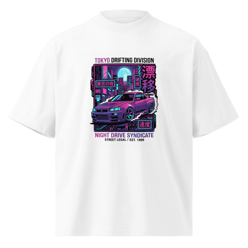 Cyberpunk JDM Car Shirt, Vaporwave Tokyo Drifting Division Tee, Neon Night Drive Syndicate Graphic T-Shirt, Retro 90s Street Racing Apparel