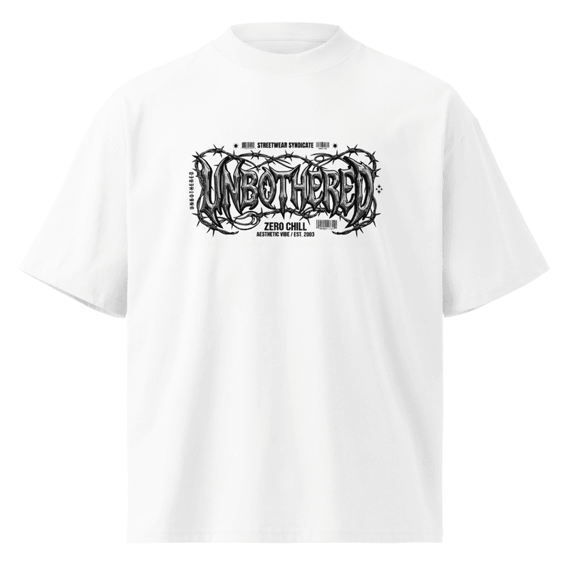 Y2K Gothic Unbothered Shirt, Barbed Wire Graphic Tee, Grunge Aesthetic Streetwear, Edgy Chrome Typography Top, Zero Chill Apparel