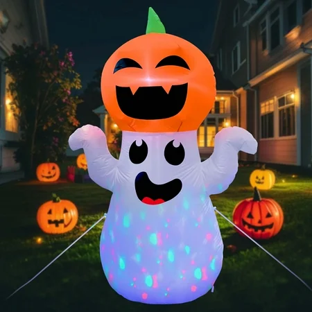 The Easiest Way to Dazzle Trick-or-Treaters: A 5-Foot Spinning Light Pumpkin Ghost